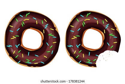 donut with chocolate and rainbow sprinkles set bitten