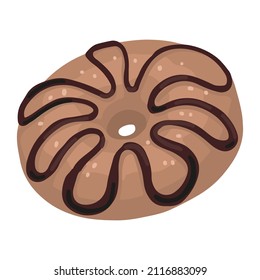 Donut with chocolate. Single doodle of sweet food, dessert. Hand drawn vector illustration in flat style. Cartoon clipart isolated on white background.