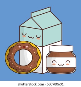 donut chocolate spread milk kawaii food icon image vector illustration design 