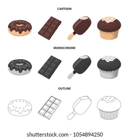 Donut with chocolate, zskimo, shokolpada tile, biscuit.Chocolate desserts set collection icons in cartoon,outline,monochrome style vector symbol stock illustration web.