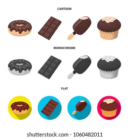 Donut with chocolate, zskimo, shokolpada tile, biscuit.Chocolate desserts set collection icons in cartoon,flat,monochrome style vector symbol stock illustration web.
