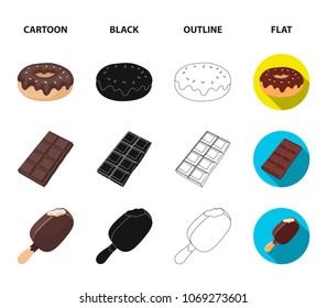 Donut with chocolate, zskimo, shokolpada tile, biscuit.Chocolate desserts set collection icons in cartoon,black,outline,flat style vector symbol stock illustration web.