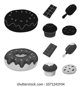 Donut with chocolate, zskimo, shokolpada tile, biscuit.Chocolate desserts set collection icons in black,monochrom style vector symbol stock illustration web.