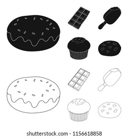 Donut with chocolate, zskimo, shokolpada tile, biscuit.Chocolate desserts set collection icons in black,outline style vector symbol stock illustration web.