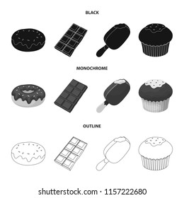 Donut with chocolate, zskimo, shokolpada tile, biscuit.Chocolate desserts set collection icons in black,monochrome,outline style vector symbol stock illustration web.