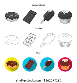 Donut with chocolate, zskimo, shokolpada tile, biscuit.Chocolate desserts set collection icons in flat,outline,monochrome style vector symbol stock illustration web.