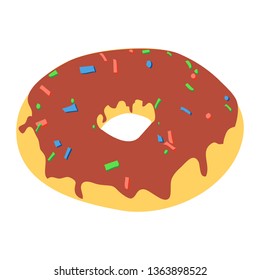 Donut with chokolate glaze isolated on white background. Unhealthy sweet dessert snack. Vector icon. Delicious breakfast.