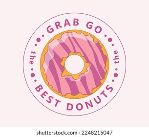 Donut circle logo. Branding and design element. signboard for cafe and bakery. Sweetness, dessert and delicacy, gourmet. Poster or banner, cover. Template and layout. Cartoon flat vector illustration