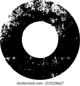 Donut, circle shape, moody, grunge, grain, distressed texture. Black round design element, transparent backdrop. Graphic resource for overlay, montage, brush. Abstract vector illustration, eps 10. 