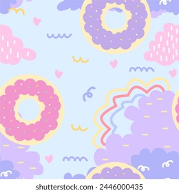 donut y nube dibujado a mano pastel sin fondo para los niños Fondo de pantalla