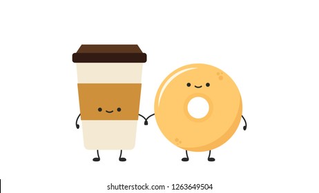 Donut and coffee cup vector. character design. wallpaper. copy space.