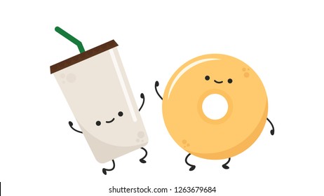 Donut and coffee cup vector. character design. wallpaper. copy space.