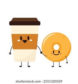 Donut and coffee cup vector. character design. wallpaper. copy space.