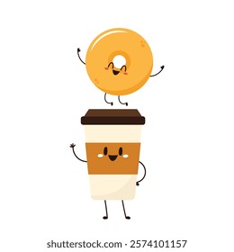 Donut and coffee cup vector. character design. wallpaper. copy space.