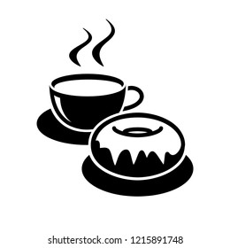 Donut and Coffee Icon. Food and Drinks Sign or Symbol Vector on White Background & Glyph Style. EPS 10.