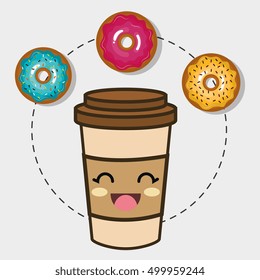 donut and coffee kawaii cartoon