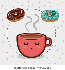 donut and coffee kawaii cartoon
