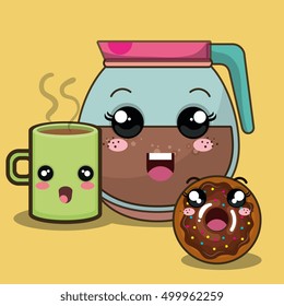 donut and coffee kawaii cartoon