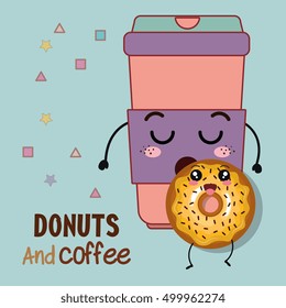 donut and coffee kawaii cartoon