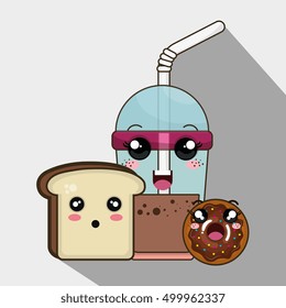 donut and coffee kawaii cartoon