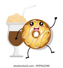 donut and coffee kawaii cartoon