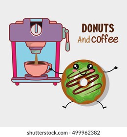 donut and coffee kawaii cartoon