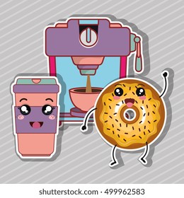 donut and coffee kawaii cartoon