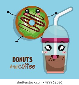 donut and coffee kawaii cartoon
