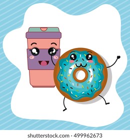 donut and coffee kawaii cartoon