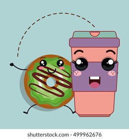 donut and coffee kawaii cartoon