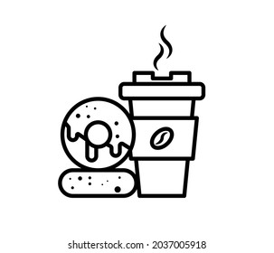 Donut and coffee on white background. Vector Illustration.