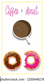 Donut with Coffee Poster design - Vector illustration.