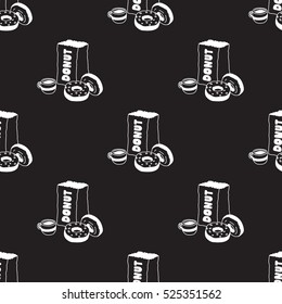 Donut and Coffee Seamless Pattern Black