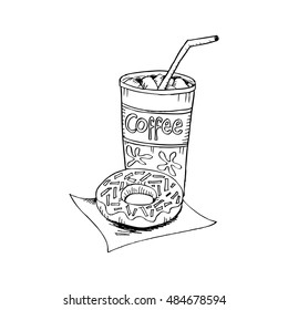  Donut and coffee.  Sketchy style.