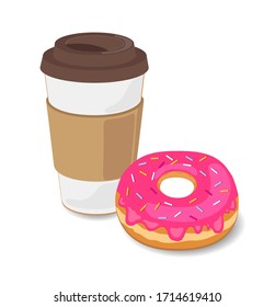 Donut and coffee. Vector illustration.