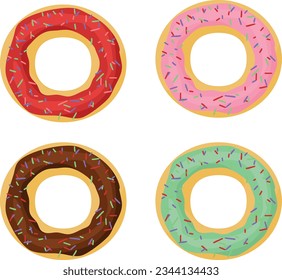 Donut collection. Sweet sugar donuts. donuts with top view and colorful