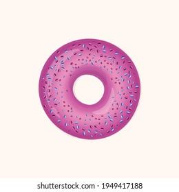 Donut with color icing and multicolored powder isolated on a white background. 3d realistic food icon. Template modern design for invitation, poster, card, fabric. Realistic vector illustration.