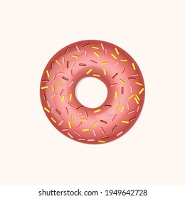 Donut with color icing and multicolored powder isolated on a white background. 3d realistic food icon. Template modern design for invitation, poster, card, fabric. Realistic vector illustration.