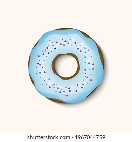 Donut with color icing and multicolored powder isolated on a white background. 3d realistic food icon. Template modern design for invitation, poster, card, fabric. Realistic vector illustration.
