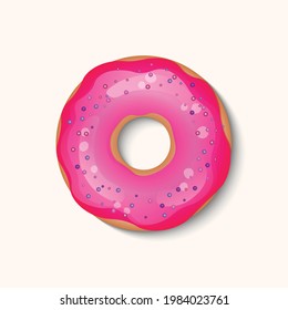 Donut with color icing and multicolored powder isolated on a white background. 3d realistic food icon. Template modern design for invitation, poster, card, fabric. Realistic vector illustration.
