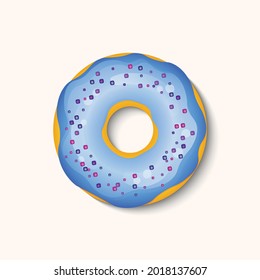Donut with color icing and multicolored powder isolated on a white background. 3d realistic food icon. Template modern design for invitation, poster, card, fabric. Realistic vector illustration.