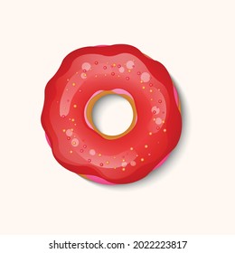 Donut with color icing and multicolored powder isolated on a white background. 3d realistic food icon. Template modern design for invitation, poster, card, fabric. Realistic vector illustration.