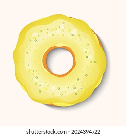 Donut with color icing and multicolored powder isolated on a white background. 3d realistic food icon. Template modern design for invitation, poster, card, fabric. Realistic vector illustration.
