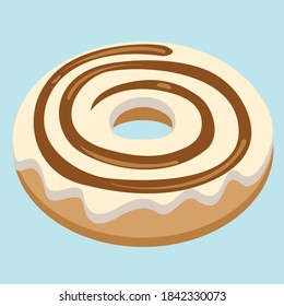 Donut. Color illustration. Caramel and chocolate icing and jam. Juicy picture.