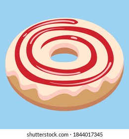 Donut. Color illustration. Caramel and chocolate icing and jam. Juicy picture.
