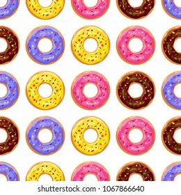 Donut color pattern. Glazed donuts design Vector illustration.