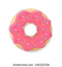 Donut with colored glaze and colorful sprinkles Illustration Vector