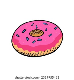Donut colorful doodle illustration isolated on white background.