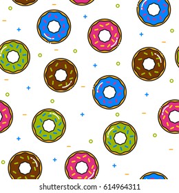 Donut colorful seamless pattern with icing on white background