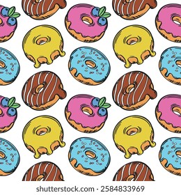 Donut colorful seamless pattern vector illustration.
